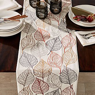 Table Runners Linen Cotton Polyester Crate And Barrel Autumn Leaves Embroidered Table Runner