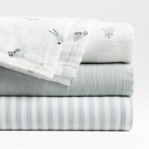 Image of Supersoft Blue 100% Organic Cotton Gauze Sleepytime Baby Swaddle Blankets, Set of 3