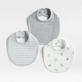 Image of Supersoft Animal Blue 100% Organic Cotton Gauze Baby Bibs, Set of 3