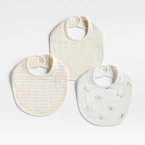 Image of Supersoft Animal Natural 100% Organic Cotton Gauze Baby Bibs, Set of 3