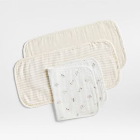 Image of Baby's First Natural Mini Animal Organic Cotton Gauze Baby Burp Cloth, Set of 3