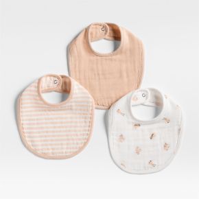 Image of Supersoft Animal Pink 100% Organic Cotton Gauze Baby Bibs, Set of 3