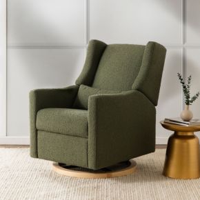 Image of Babyletto Kiwi Olive Green Boucle Nursery Power Glider Recliner Chair with Light Wood Base