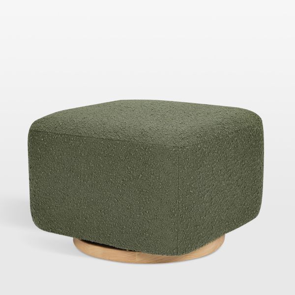 Babyletto Kiwi Gliding Ottoman in Olive Green Boucle with Light Wood Base