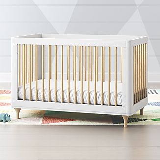 Top Quality Bedroom Furniture Crate And Barrel Babyletto Lolly White Natural 3 In 1 Convertible Crib
