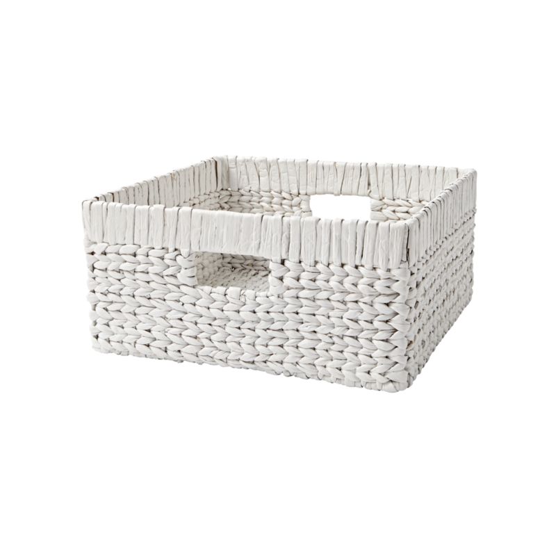 white wicker storage boxes