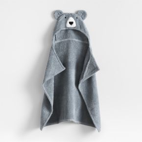 Image of Bear Smoke Blue 100% Organic Cotton Hooded Baby Towel