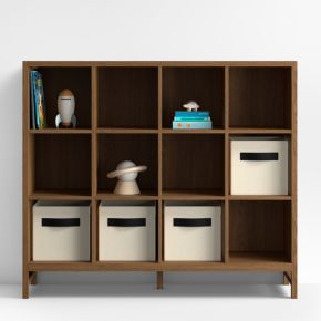 Image of Beau 52" Barley Brown Wood 12-Cube Kids Bookcase