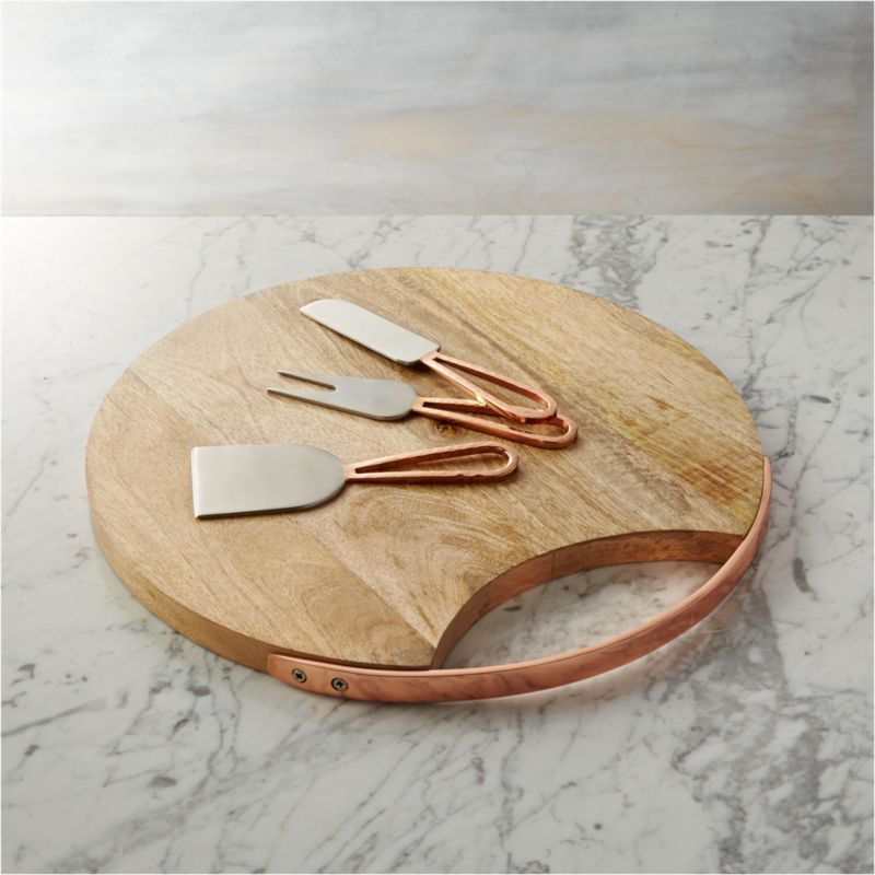 cheese knives copper beck knife crate barrel boards serving wood handle wooden handles plates sets hand kitchen crateandbarrel between tools