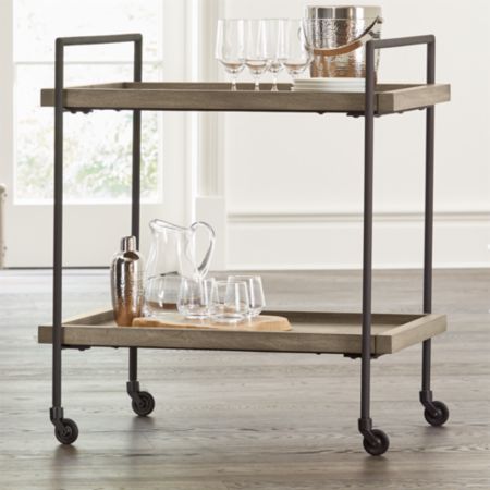 Beckett Grey Wash Rolling Bar Cart Crate And Barrel Canada