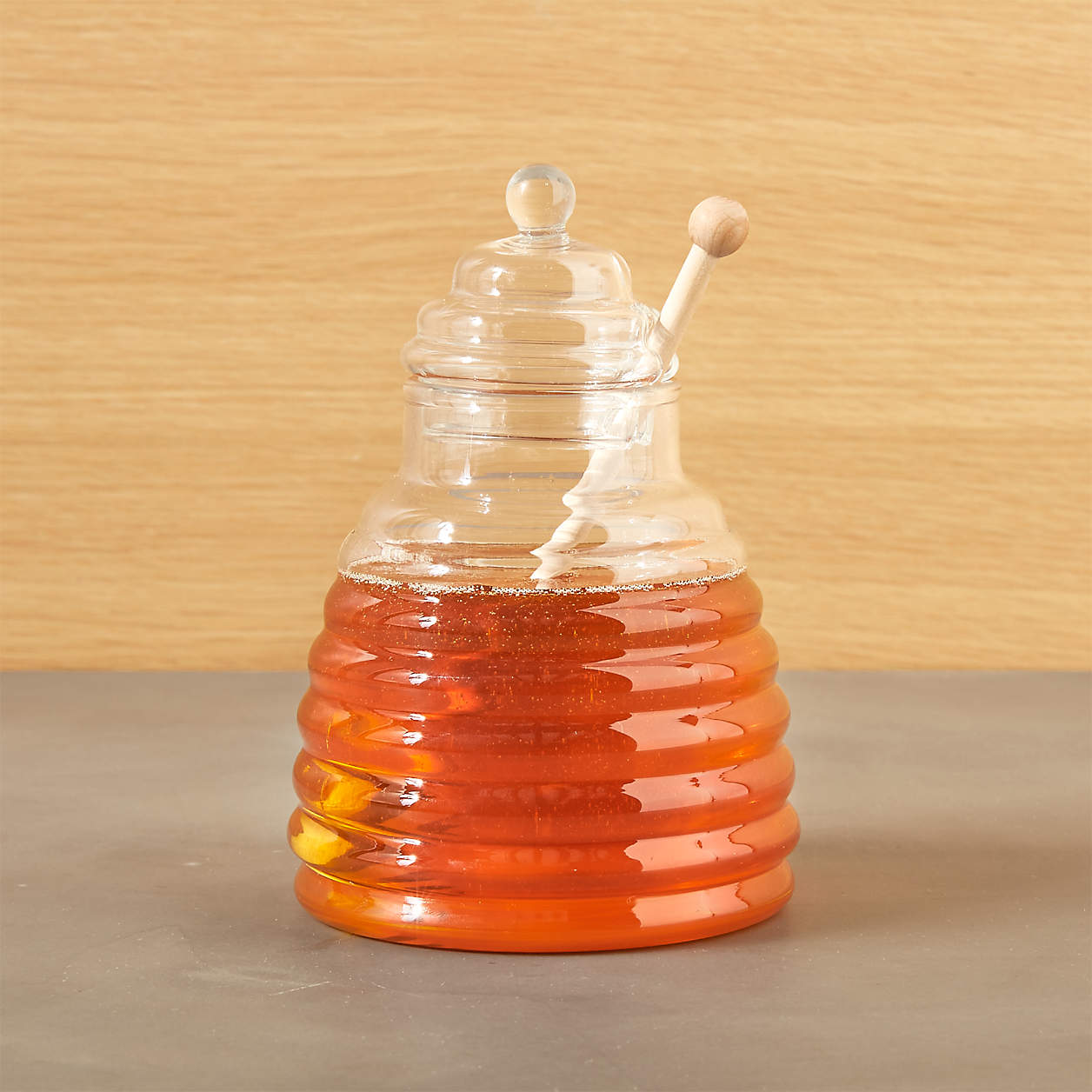 Beehive Glass Honey Jar with Wood Dipper