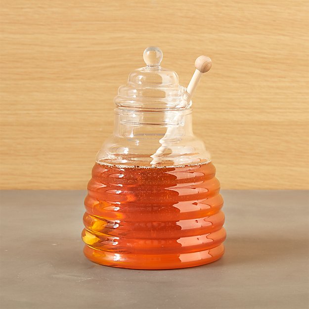 Beehive Glass Honey Jar With Wood Dipper Crate And Barrel 