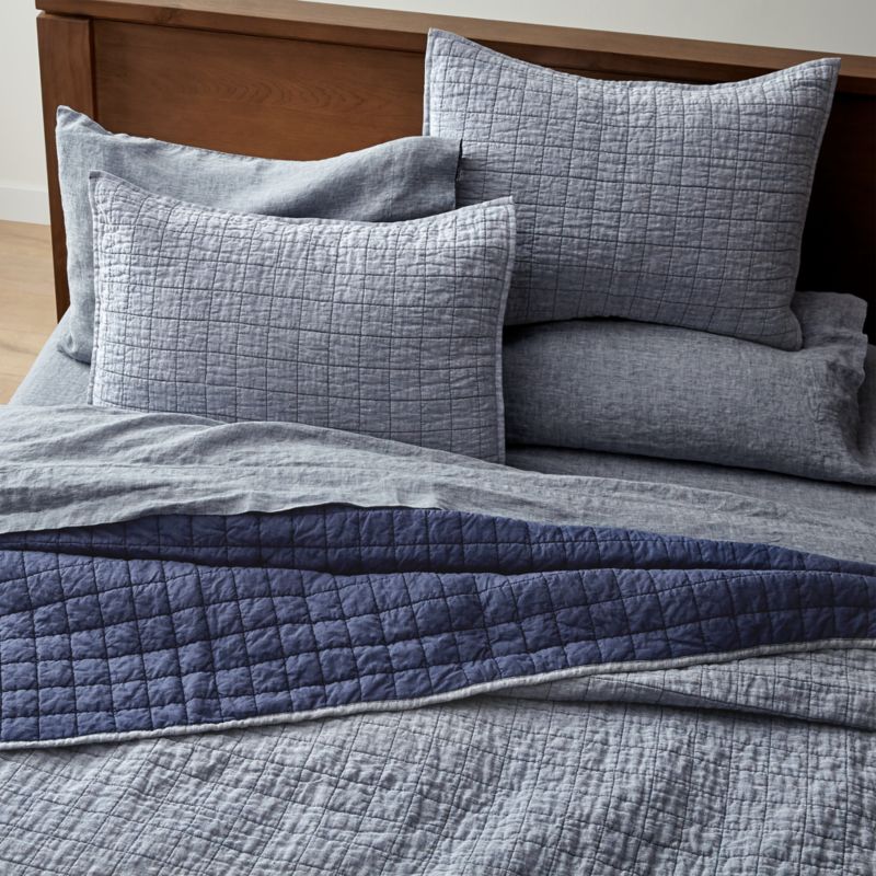 Blue Belgian Flax Linen Quilt King + 