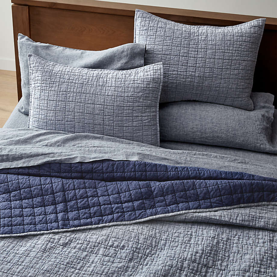 Blue Belgian Flax Linen Quilt King + Reviews Crate and Barrel