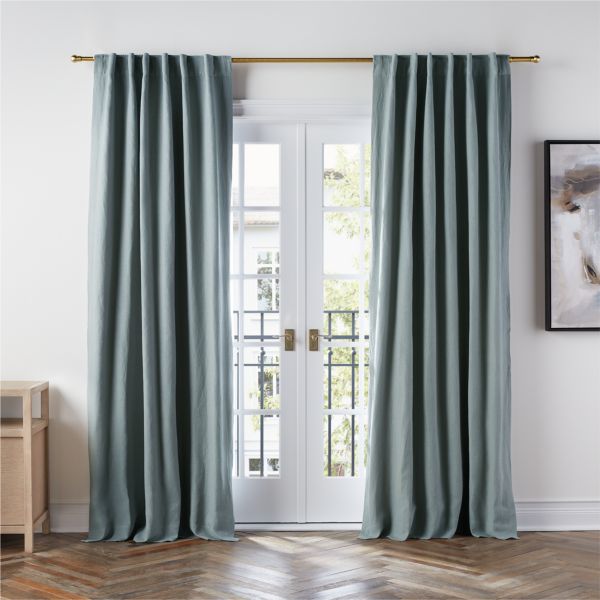 Mist Blue EUROPEAN FLAX ™-Certified Linen Blackout Window Curtain Panel 52