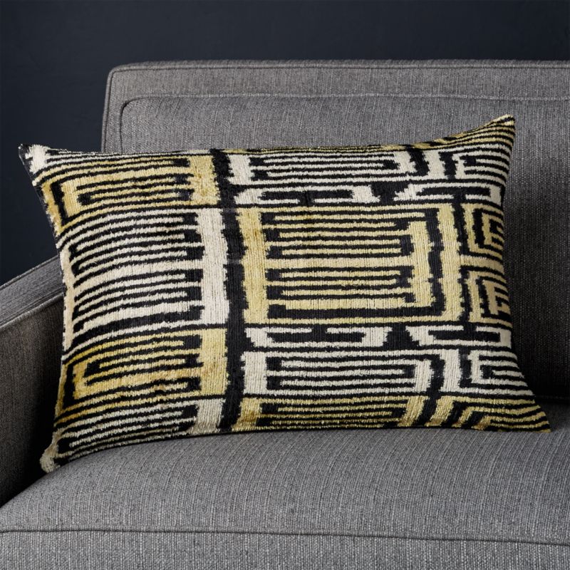Belinay Silk Velvet Ikat Pillow With Feather Down Insert 22 X15
