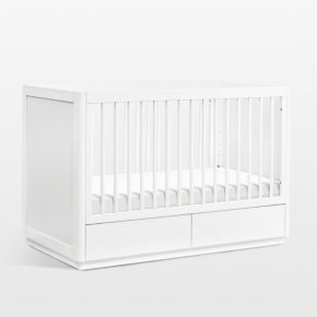 Image of Babyletto Bento White Wood 3-in-1 Convertible Storage Baby Crib with Toddler Bed Conversion Kit