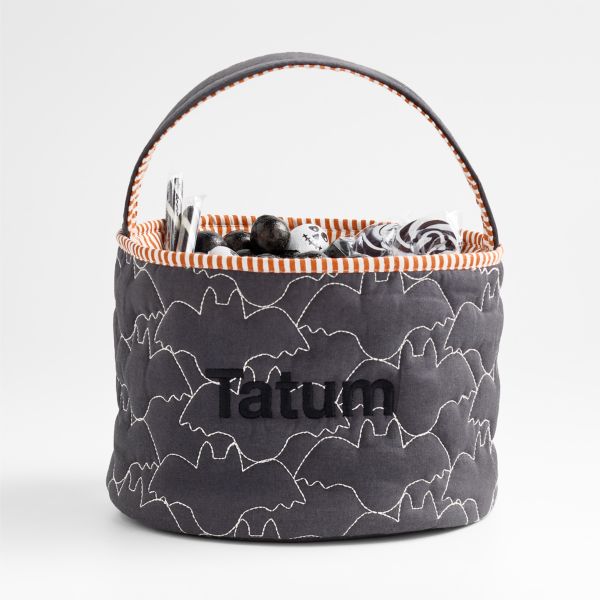 Black Bat Halloween Kids Treat Bag by Joan Anderson