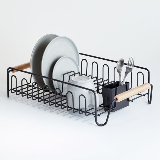 Black Dish Rack with Wood Handles + Reviews Crate and Barrel