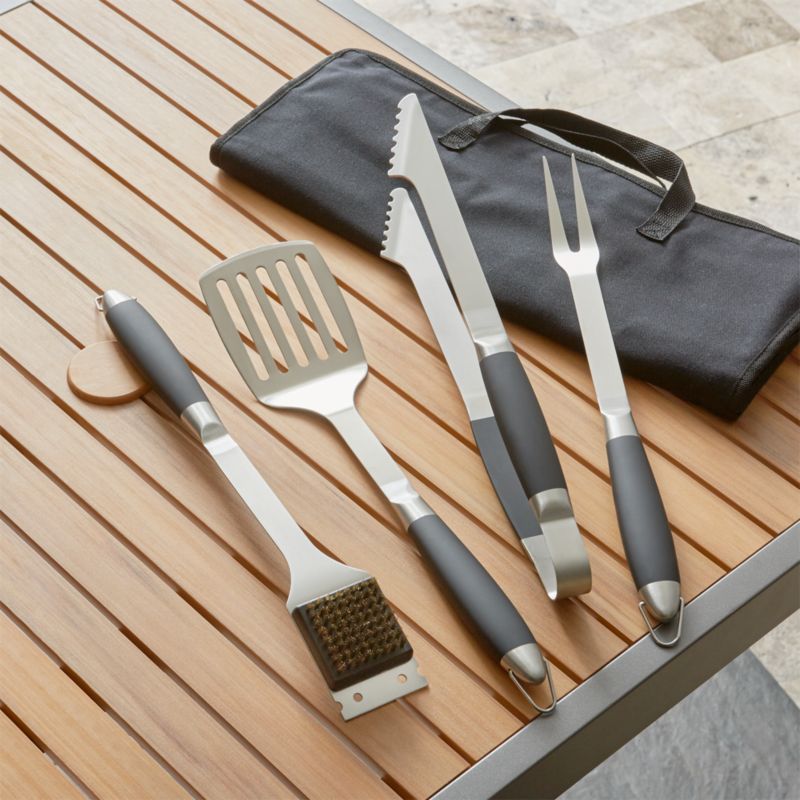 BlackHandled Barbecue Grill Set + Reviews Crate and Barrel