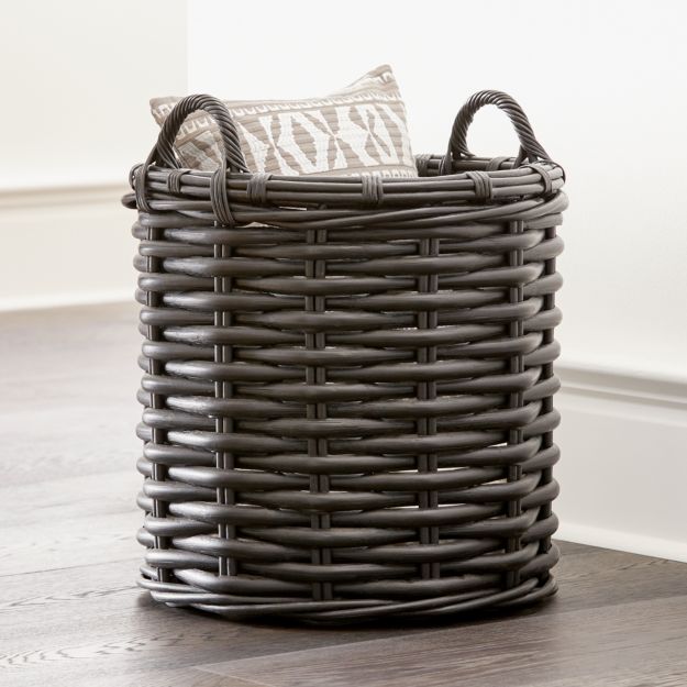 Black Rattan Woven Round Basket + Reviews | Crate and Barrel