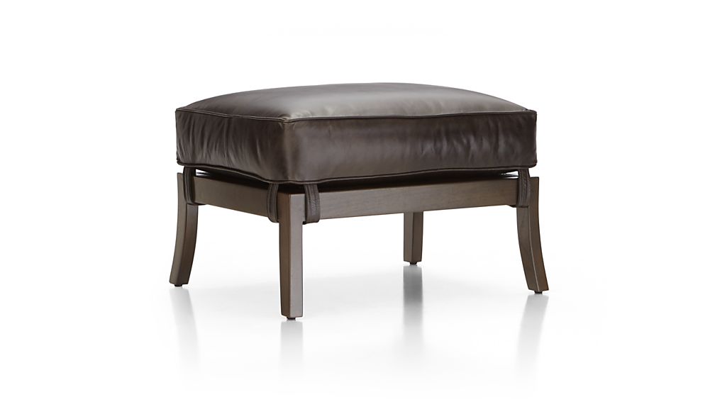Blake Carbon Grey Ottoman with Leather Cushion Libby Smoke Crate and Barrel