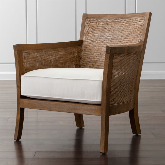 Online Designer Living Room Blake Grey Wash Rattan Chair with Fabric Cushion
