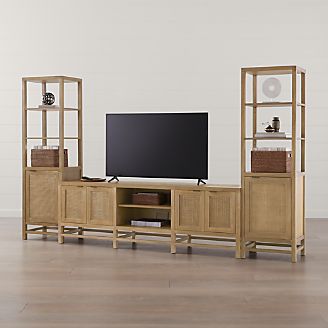 Tv Stands Media Consoles Cabinets Crate And Barrel Blake Grey Wash 85 Media Console With 2 Tall Cabinets