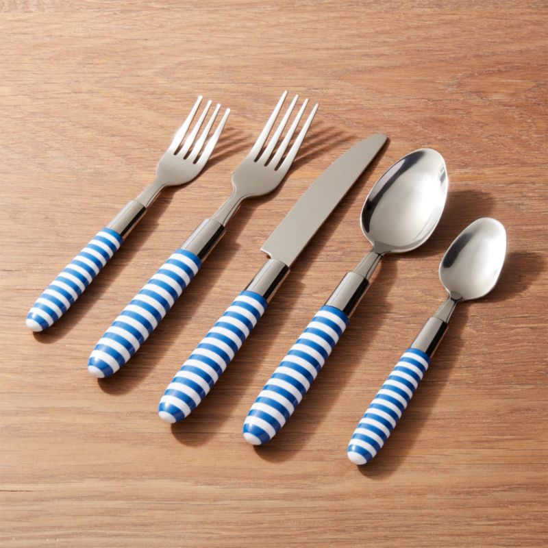 Blue-and-White Striped Flatware, Set of 5