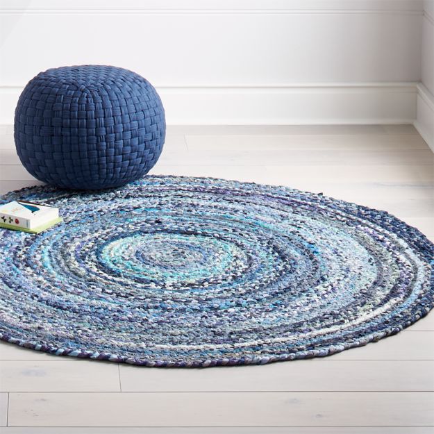 5' Blue Round Rag Rug in All Rugs + Reviews Crate and Barrel