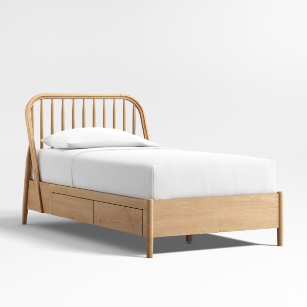 Bodie Natural Oak Wood Spindle Kids Twin Storage Bed