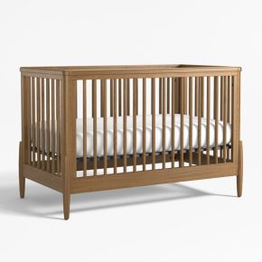 Image of Bodie Flax Brown Wood Convertible Baby Crib with Toddler Bed Rail
