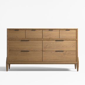 Image of Bodie 54" Flax Brown Wood Wide 8-Drawer Kids Dresser