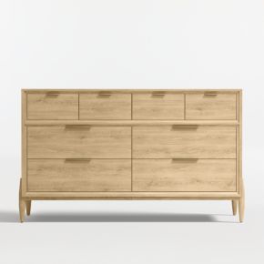 Image of Bodie 54" Natural Oak Wood Wide 8-Drawer Kids Dresser
