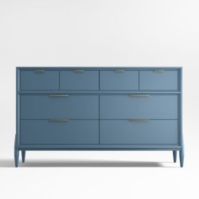 Image of Bodie 54" Blue Wood Wide 8-Drawer Kids Dresser
