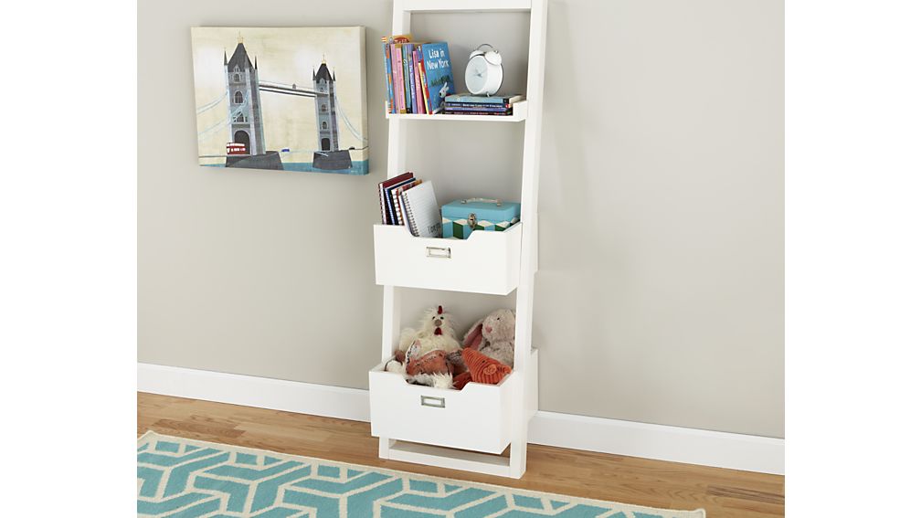 White Little Sloane Leaning Bookcase Bins Reviews Crate And Barrel