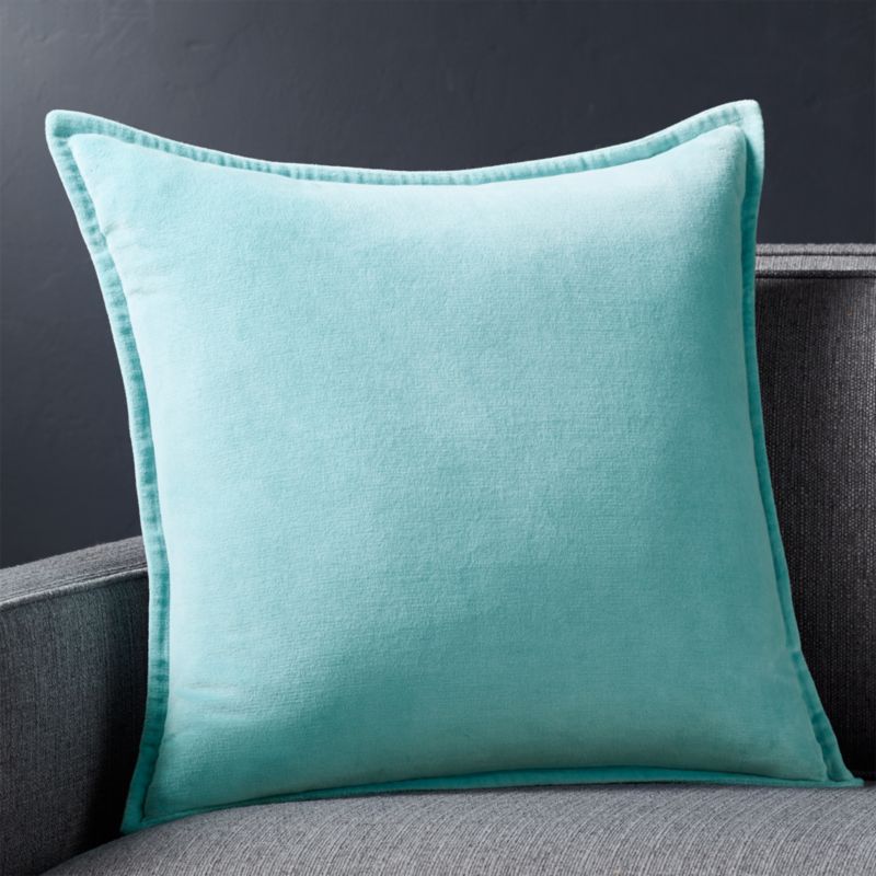 Brenner Aqua 20" Velvet Pillow with Down-Alternative Insert