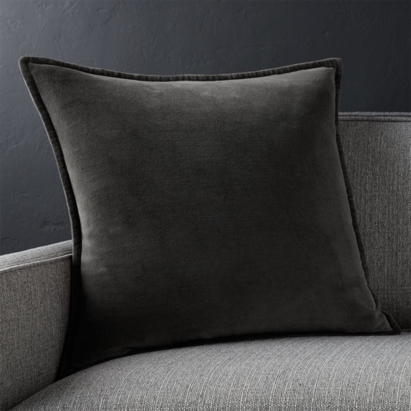 Brenner Charcoal Velvet Pillow  Crate and Barrel