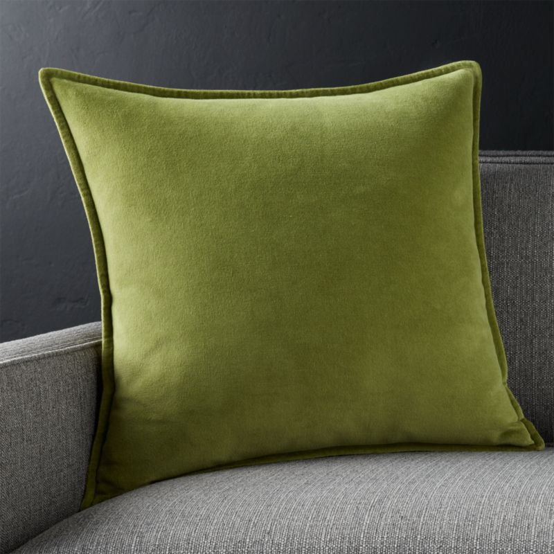 Brenner Leaf Green 20" Velvet Pillow with Feather-Down Insert
