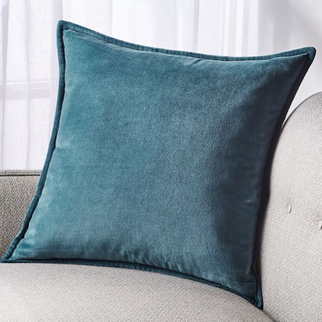 Online Designer Bedroom Brenner Teal Velvet Pillow with Feather-Down Insert 20