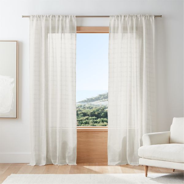 Briza White Windowpane European Flax ™-Certified Linen Sheer Window Curtain Panel 52