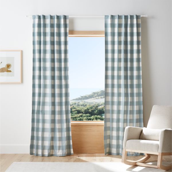 Blue Buffalo Check Cotton Blackout Window Curtain Panel 44