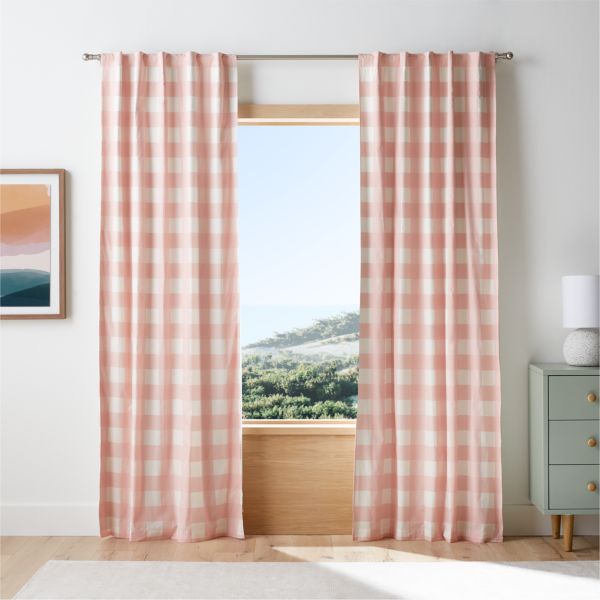 Pink Buffalo Check Cotton Blackout Window Curtain Panel 44