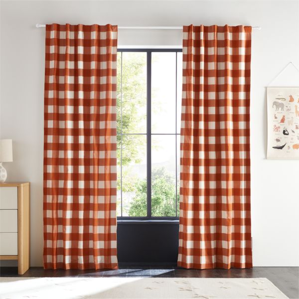 Terracotta Buffalo Check Cotton Blackout Window Curtain Panel 44