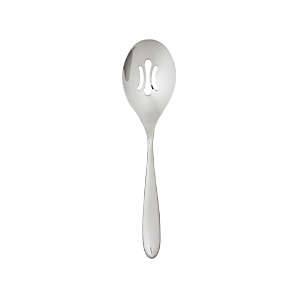 A slotted spoon holds little soup