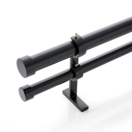 Cb Matte Black Double Curtain Rod And End Cap Finial Set 88 120