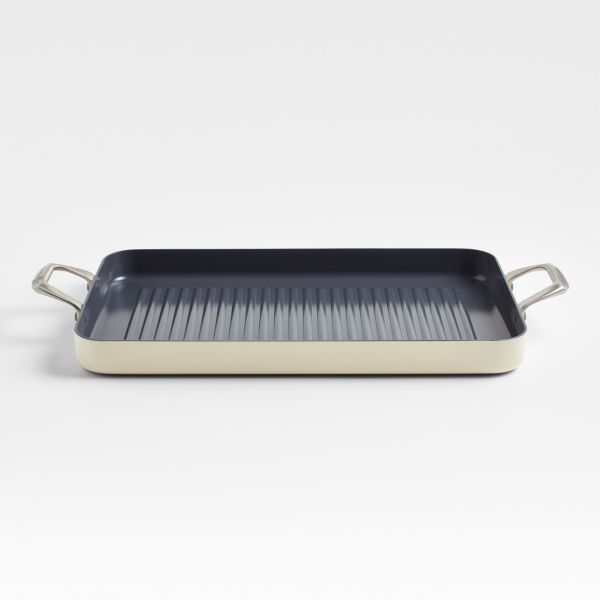 Crate & Barrel EvenCook Ceramic ™ Cream Nonstick Double Burner Grill Pan