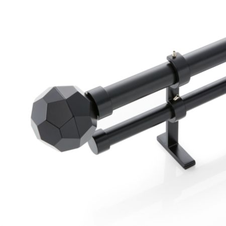 Cb Matte Black Faceted Finial And Double Curtain Rod Set 48 88