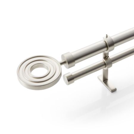 Cb Brushed Nickel Metal Ring Finial And Double Curtain Rod Set 48