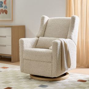 Image of Babyletto Kiwi Almond Teddy Loop Nursery Power Glider Recliner Chair with Light Wood Base